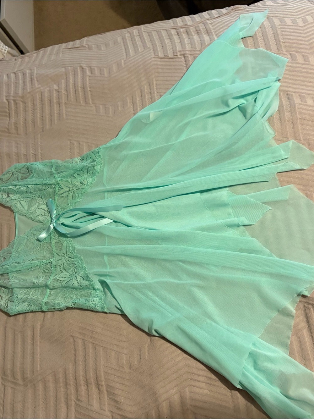 Xhilaration Light Aqua Sheer Lace Babydoll Nightgown